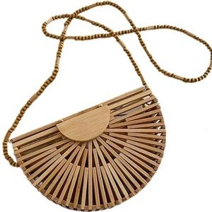 Cult Gaia style mini Tan Bamboo handbag bag
